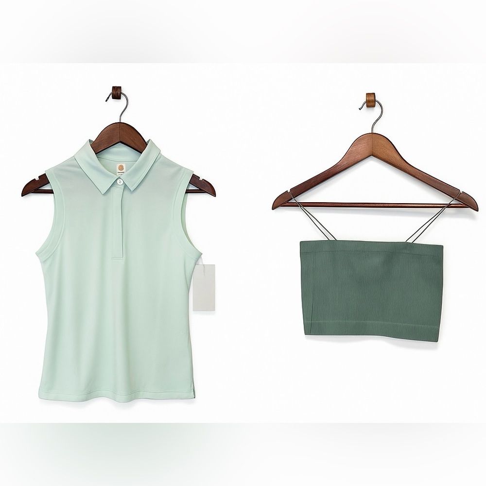 Mono B Polo Tank Top (M) + Ribbed Bandeau Crop Top (S/M) – Bundle